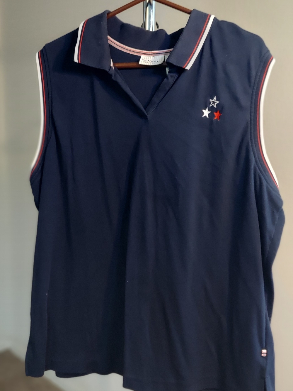White Stag Navy Sleeveless Polo Tank with Red & White Star Embroidery